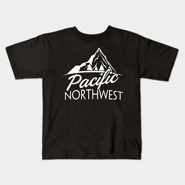 Pacific Northwest PNW Outdoors Trees Mountain Kids T-Shirt by paola.illustrations